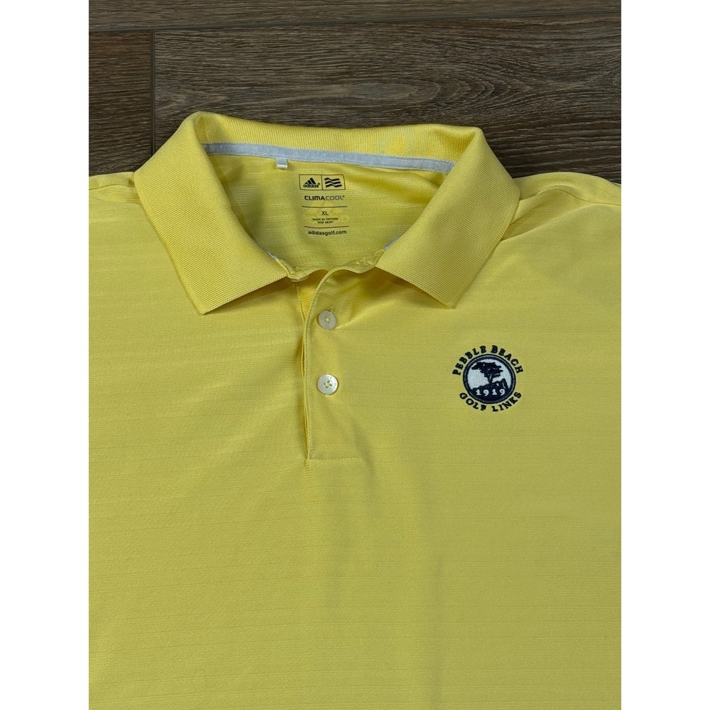 Adidas Golf Pebble Beach Embroidered Polo shirt Yellow XL Climacool Performance